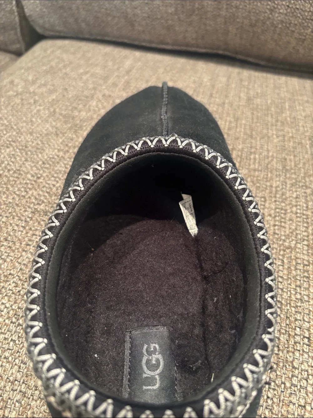 UGG Black Suede Slip-On Clog with Contrast Stitching